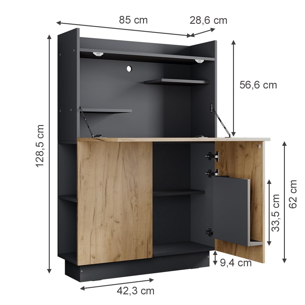 Vicco Escritorio Secretario Alena, Antracita/Roble Dorado, 85 x 28.6 cm, Apto para Montaje en Pared para un Uso Que Ahorra Espacio