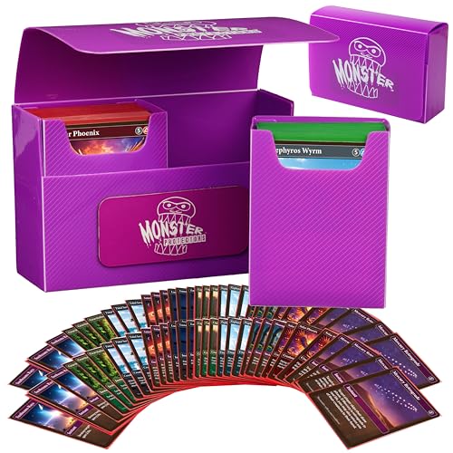 Monster Protectors Magnetic Double Deck Box- Purple, Holds 150 TCG Cards, Self-Locking Closure- Compatible with Pokémon, MTG Magic: The Gathering, & Yu-Gi-Oh | Fits Standard & Small Size Trading Cards