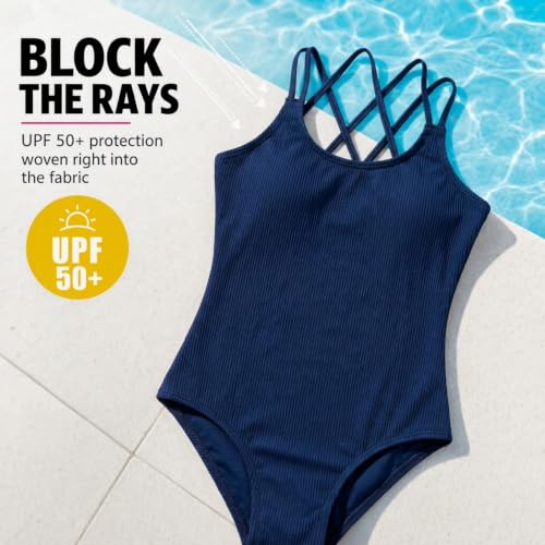 Image of Kanu Surf Girls' Reese UPF 50 Beach Sport Criss-Cross One Piece Swimsuit
