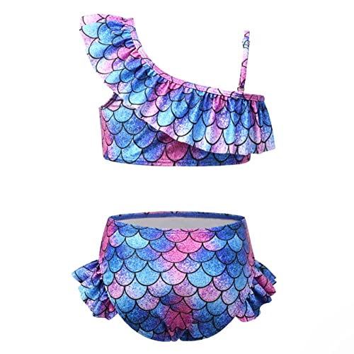 Image of QPANCY Girls One Shoulder Swimsuits Kids Two Piece Bathing Suits Ruffle Beach Swimwear