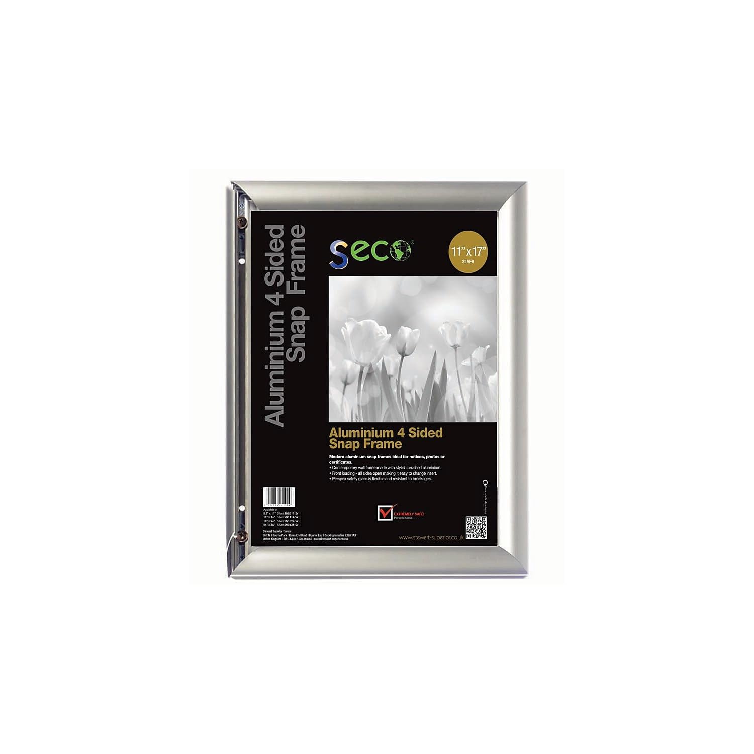 SECO Front Load Easy Open Snap Frame Poster/Picture Frame 11 x 17 Inches, Silver Metal Frame (SN1117-SV)