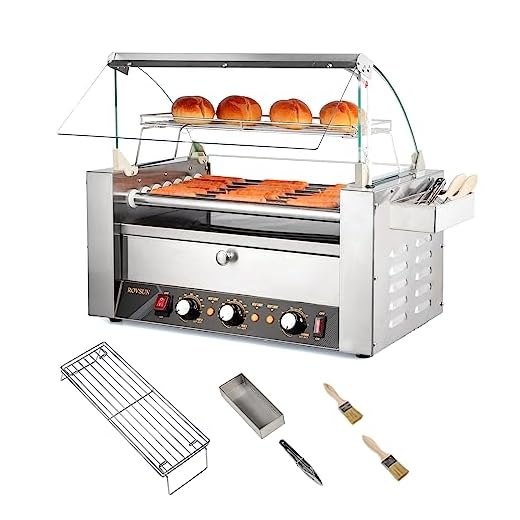 ROVSUN Hot Dog Roller Warmer 1200W, 7 Rollers 18 Hot Dog Roller Grill Cooker Machine w/Bun Warmer, Cover, Dual Temp Control, LED, Removable Shelf & Drip Tray for Party Home Commercial ETL Certified