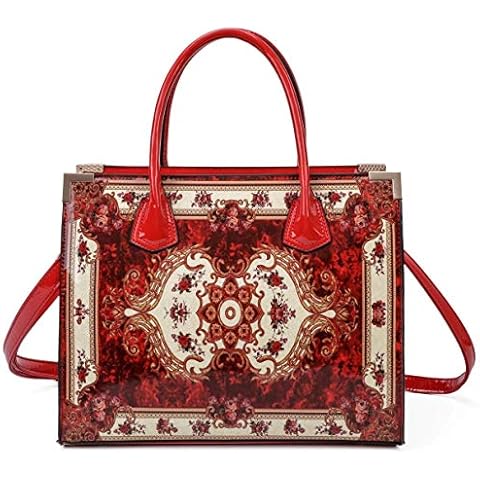 Women Large Artistic Pattern Faux Leather Handbag Tote Hobo Travel Shopper Shoulder Bag (Red) Cover