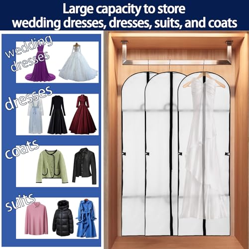 BUCOMTU Kleidersäcke 4 Stück Kleidersack Lang 60x180 cm Wasserdichte und Mottensicher Kleidersäcke mit Reißverschluss Kleiderschutzhülle Geeignet für Longuette,Anzüge,Hochzeitskleider,Abendkleider