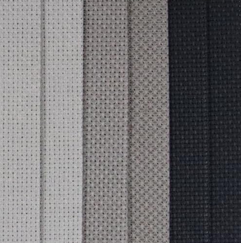 Image of KCS 4 /6 pc of 12 inch x 18 inch(30cmx45cm) 16 Count Cotton Aida Cloth Cross Stitch Fabric (6 pc,Medium Grey+Dark Grey+Black)