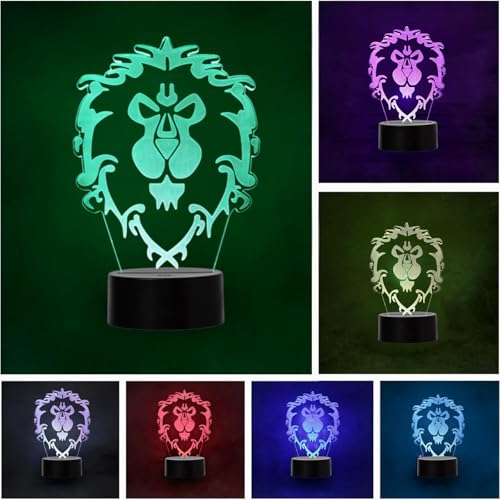 Wolobox | Lampara Videojuego World of Warcraft Alianza| Decoración Ambientes | Lampara Mesa de Noche |Luz Nocturna de Colores | Iluminación Niños y Adultos |USB | LUZ fija o Carrusel | Cable - Pilas|