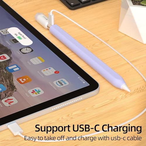 Image of Pencil Case for Apple Pencil (USB-C) 3rd Generation Silicone Protective Cover Sleeve, Supports Magnetic Attachment 3rd Gen (Light Purple)