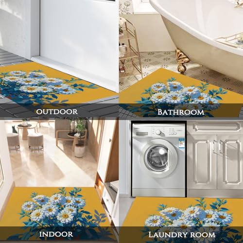 Paillasson d'intérieur grand format 80x120 cm lavable machine motif fleuri