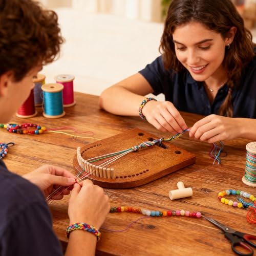Herramienta para hacer pulseras de madera con soporte ajustable para tejer 2