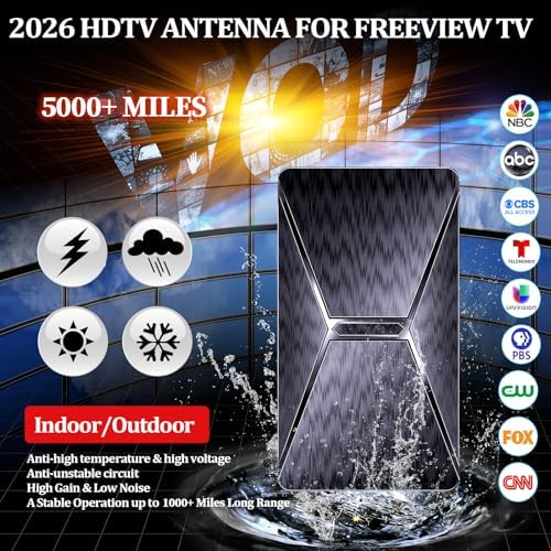 2026 Upgraded Indoor TV Antenna,5000+ Miles Range HD Digital Antenna for Smart TV, Strongest with Amplified Signal Booster Supports 4K 8K 1080p All TVs- 38FT Coaxial Cable for Local Channels - 2