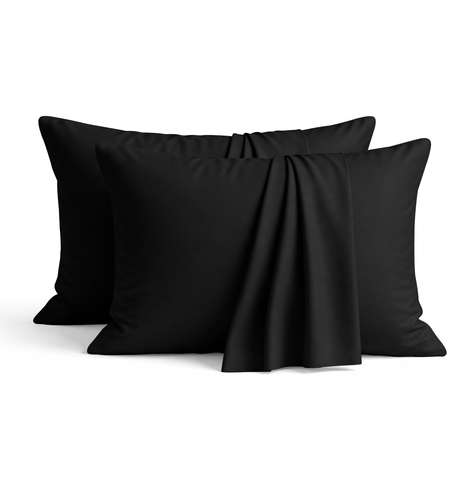 Ameha Black 100% Brushed Microfiber Pillow Cases 2 Pack (Pillows Not Included), Super Soft Standard Pillow Cases | Hotel Quality Pillow Covers, 50X75 Cm,