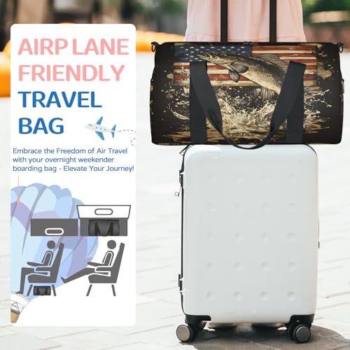 Gym Bag for Women Men, Bass Fish Independence Day Flag Travel Duffle Tote Bag, Waterproof Sports Tote Bags, Large Overnight Weekender Bags for Yoga Dance3