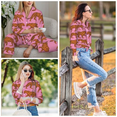 Image of Women'S Long Sleeve Pajama Set Soft Loungewear Button-Down Top & Elastic Waist Pants S- 2XL