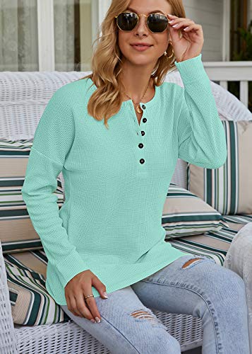 Image of MOLERANI Womens Long Sleeve Waffle Knit Henley Shirts Tunic Tops