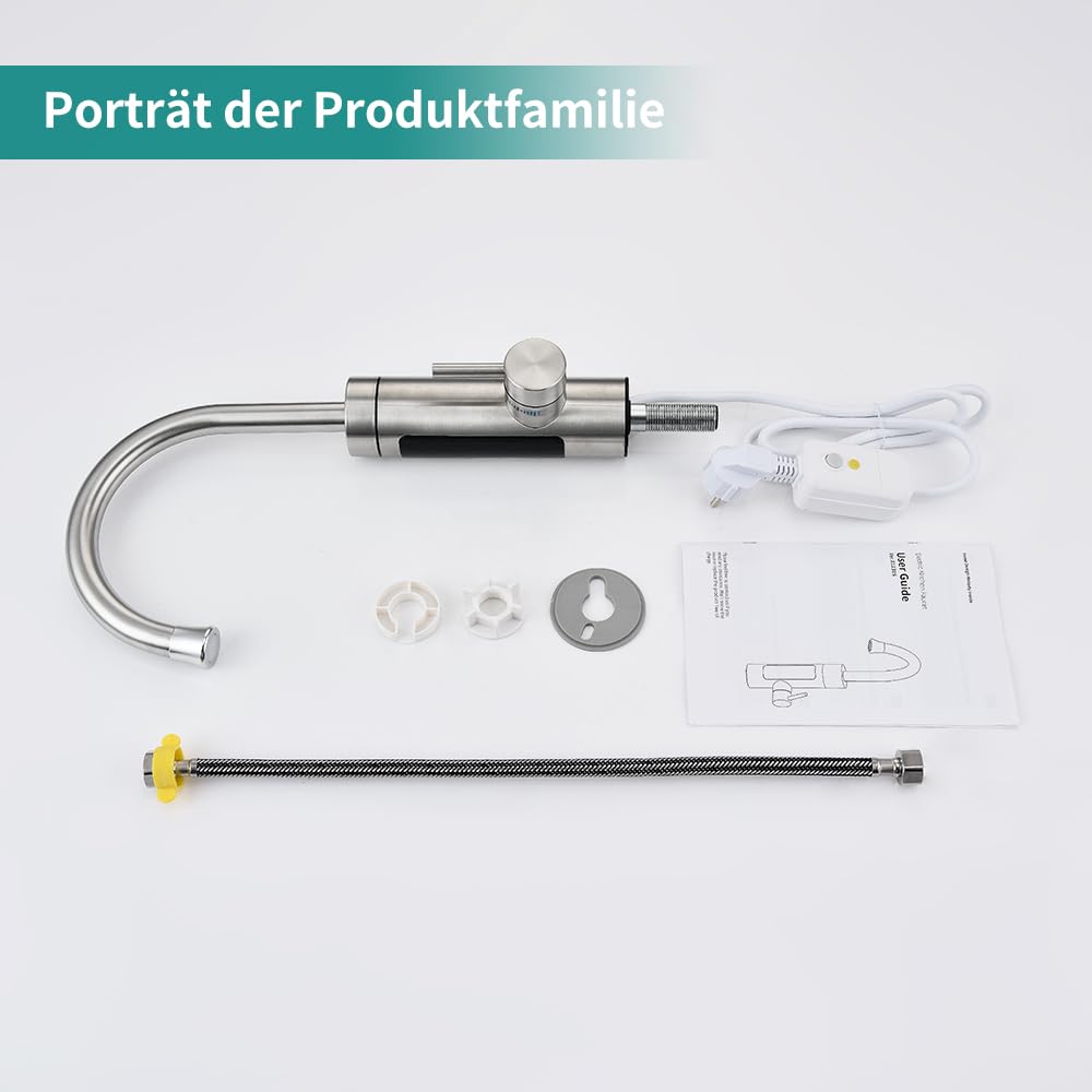 Grifo eléctrico con calentador de agua de 230 V, grifo de cocina, calentador de agua eléctrico LED, grifo eléctrico de acero inoxidable, giratorio 360°, calentador de agua caliente, grifo de cocina,