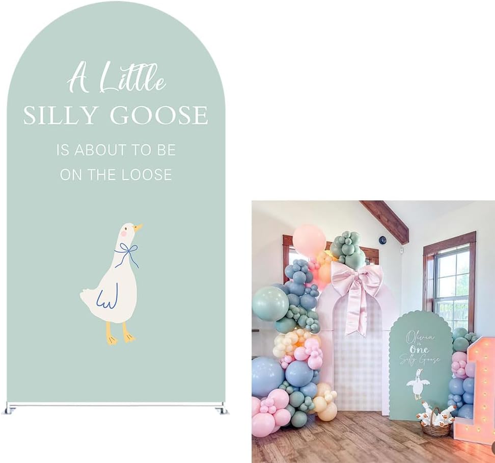 Arch Backdrop Cover for One Silly Goose Baby Shower Arch Stand Stretchy Cover First Goose Kids 1st Birthday Party Fiesta Decorations (7.2x4ft Cover,985)