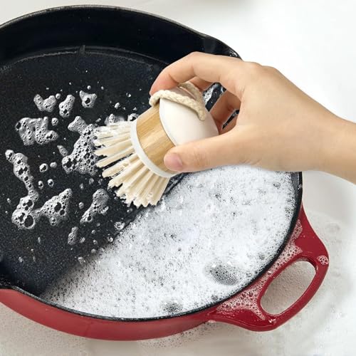 Image of Bamboo Scrub Wooden Dish Brush - Bamboo Dish Brush,Bamboo Scrubber for Dishes, Palm Brush Dish Scrubber for Cleaning Dishes, Kitchen Utensils etc.