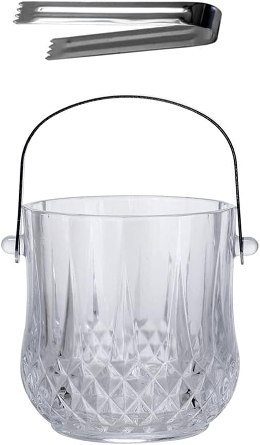 Clear Ice Bucket with Ice Tongs Glass Plastic Tub Champagne Bottles Ice Bucket Beer Bottle Drink Cooler,Home Decoration