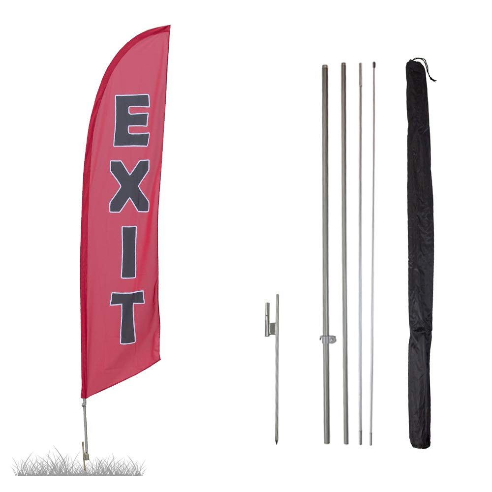 Vispronet Exit Feather Flag Kits - 13.5ft Flag Complete Pole Set with Ground Stake – Great For Businesses, Storefronts, Sales - Printed in The USA