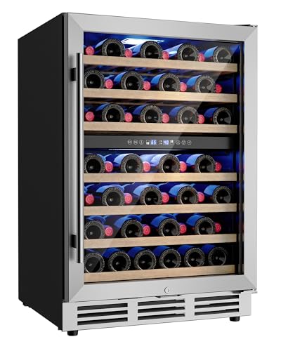 Image of Icyglee 24 inch Wine Fridge Cooler, 54 Bottle Dual Zone Wine Fridge, 40-65F Built in&Freestanding Under Counter Wine Refrigerator with glass door, Wine Cooler for Home Office, Safety Lock