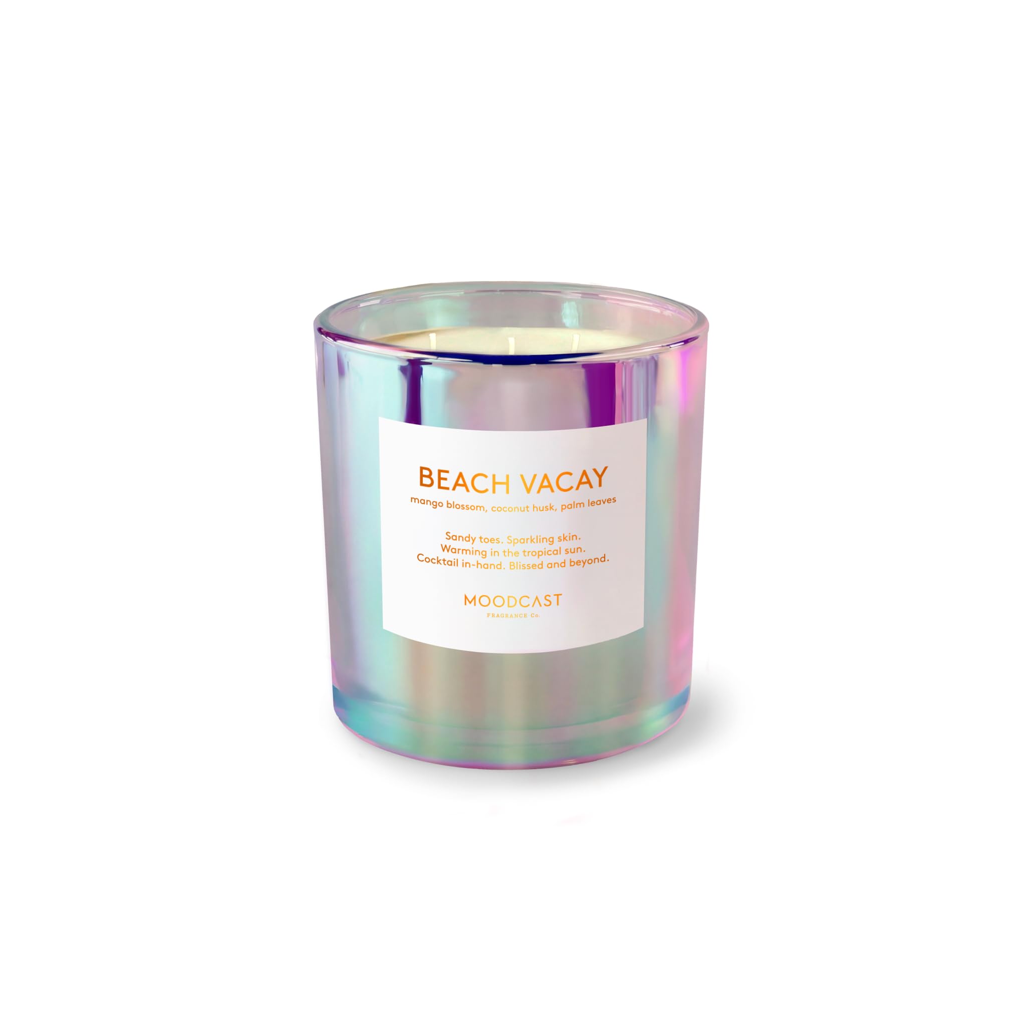 Moodcast Beach Vacay - Vela perfumada de 3 mechas, vela estética grande para el hogar, flor de mango, coco y hoja de palma, mezcla de cera de coco limpia, vegana, sin parabenos, 100 horas de