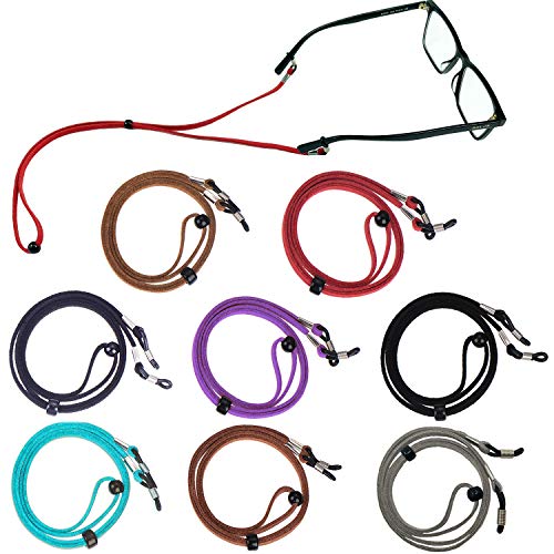 Kenkio 8 Pieces Eyeglasses Holder Straps Cord Leather Adjustable Eyeglass Strap, 8 Colors