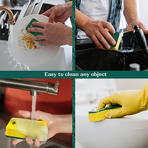 Image of Kitchen Sponges 12 Pack, Heavy Duty Dual-Sided Scrub Sponges, Yellow /Green