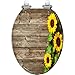 Elongated Toilet Seat Sunflowers wooden Resin Toilet Seat Quietly Slow Close with Quick-Release Hinges Toilet Seat with Cover Easy to Clean Install