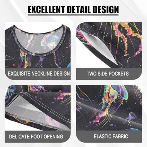 ALAZA Neon Jellyfish Pajama Set Short Sleeve Sleepwear Soft Lounge Nightwear4