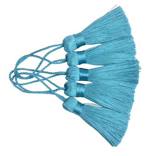 Image of 20Pcs 4.3 Inch Mini Craft Tassels for Earrings, DIY Crafts(Peacock Blue) | Handmade soft terylene, 2-inch cord loop, small Chinese knot-for earrings, bookmarks, tags, souvenirs and DIY crafts.
