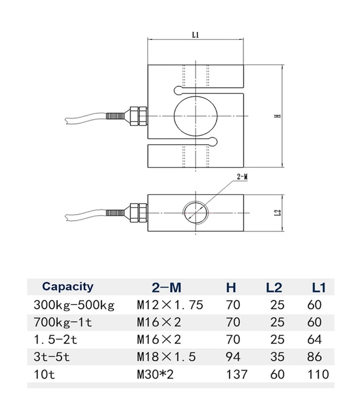 Célula de carga Sensor de peso tipo S Celda de carga de compresión y tensión Empuje y tracción 300 KG 500 KG 1 T 1,5 T 2 T 2 T 3 T 5 T 10 T(10T)