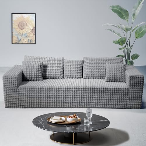HOMRELEXA 90 Inch 3-Seater Cloud Sectional Sofa, Soft Corduroy Boneless Couch with Deep Seat - Easy Assembly for Living Room & Bedroom (Gray)