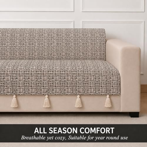 Image of STITCHNEST 'Nomad Weave Collection' 2 Seater Sofa Cover - Full Coverage| Elegant Jacquard Fabric, Decorative Tassels, Washable & Durable for Modern Living16