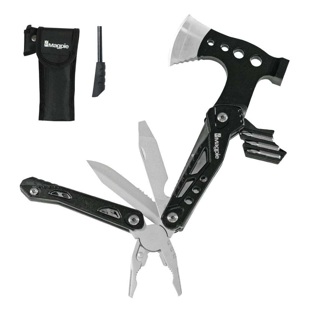 Magpie Axe Multitool, 18 in 1 Essential Heavy-Duty Multipurpose Tool, Camping Accessories Survival Gear, Birthday Gift for Him Men Husband Son