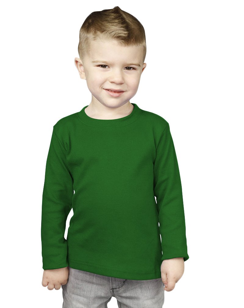 Monag Toddler Long Sleeve T-Shirt, Green Blank Kids Crew Neck T-Shirt, 4T Kelly Green