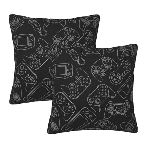Perinsto Video Game Controller Background Throw Pillow Covers Set of 2 Gaming Gadgets Decorative Pillowcases Soft Cushion Covers for Sofa Couch Bed Home Decor 18X18