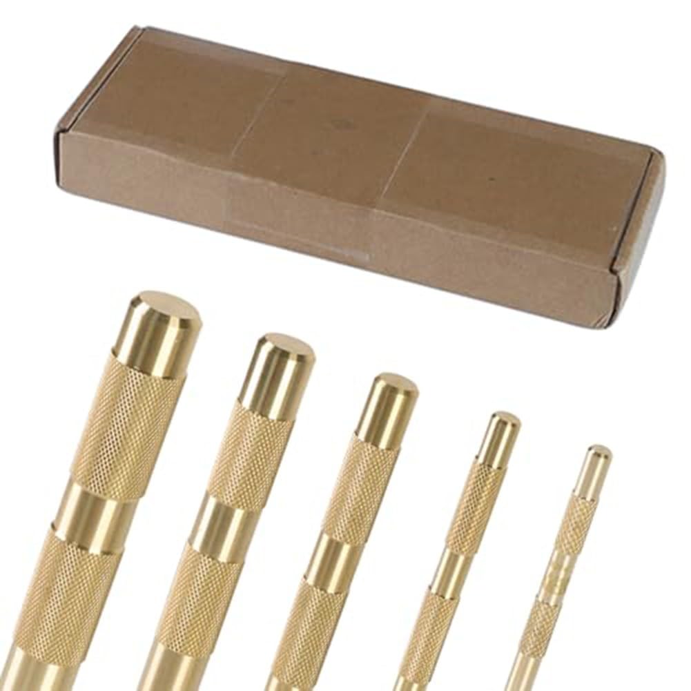 Juego de punzones de latón, kit de pasadores de deriva, 5 perforadores de latón para reparación de automóviles, carpintería, minería, agarre moleteado, 1/4-3/4 pulgadas