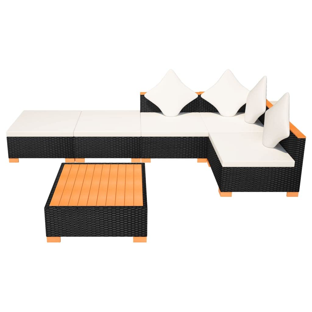 Ensemble Salon de Jardin 6 Pieces canape rotin résine tressée Noir Coussins Blanc Creme mobilier Exterieur avec Table Basse WPC modulable Jardin terrasse