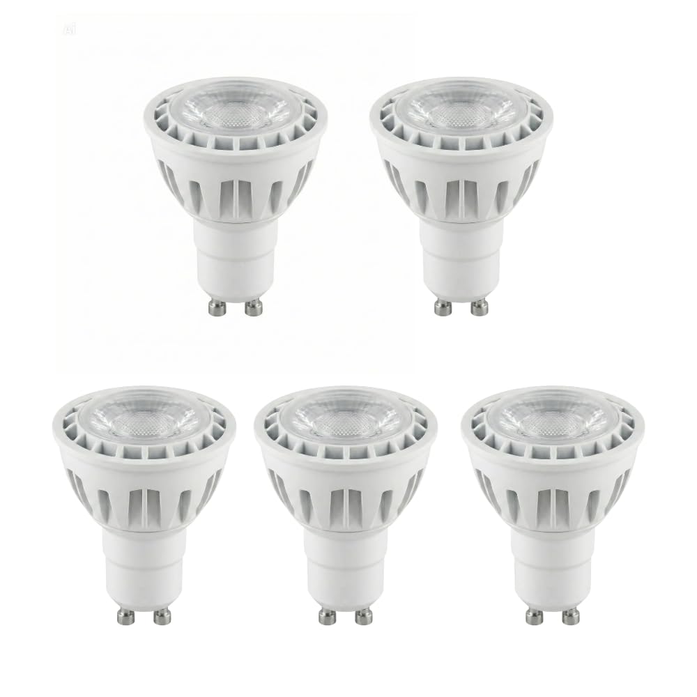 SDFIXINGS GU10 LED Bulb, 6W, Cool White 6500K, 500LM Daylight Spotlight, COB Non-Dimmable Lamp, Energy Efficient Halogen Replacement, Meridian Lighting AC 175-250V (Pack 5)