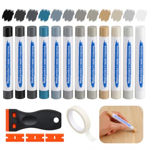 Kit Reparation Carrelage 12 Couleurs, Kit Réparation Parquet Stratifié avec Grattoir, Pate a Bois Rebouchage pour Stratifié Bois PVC Carrelage Meubles pour...