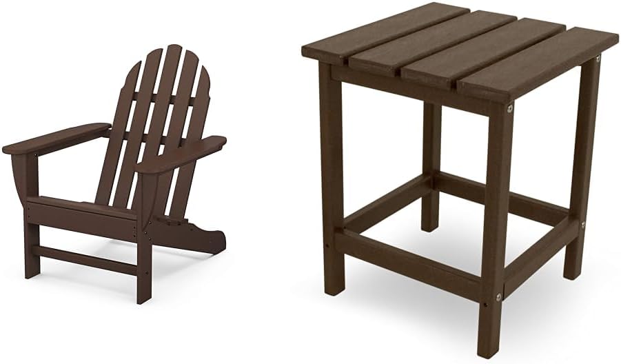 Polywood Adirondack Chair and 18" Side Table Bundle, Mahogany