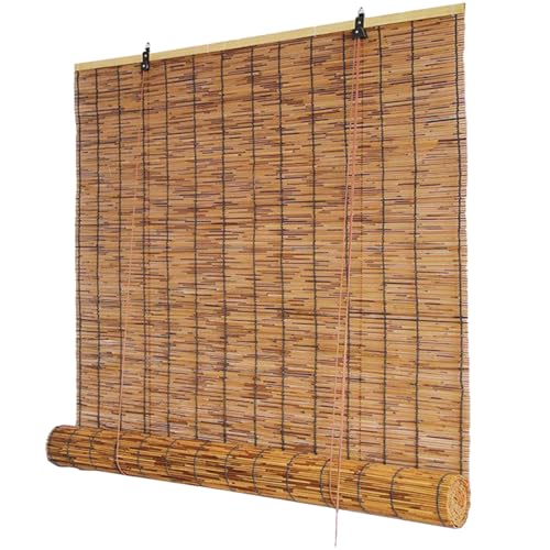 Aussenbereich Bambusrollo 150cm Breit Blickdicht, Atmungsaktiv Bambus Jalousie, Natürlichen Schilf, Handgewebt Bambusvorhang langlebig, for Balkon Trennwand Fenster Terrasse, Ohne Bohren, Anpassbar
