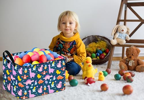 Image of Easter Eggs Basket Gift Storage Basket Dinosaur Storage Organizer for Nursery Hamper Home Bedroom Laundry Hamper Shelf Baskets.