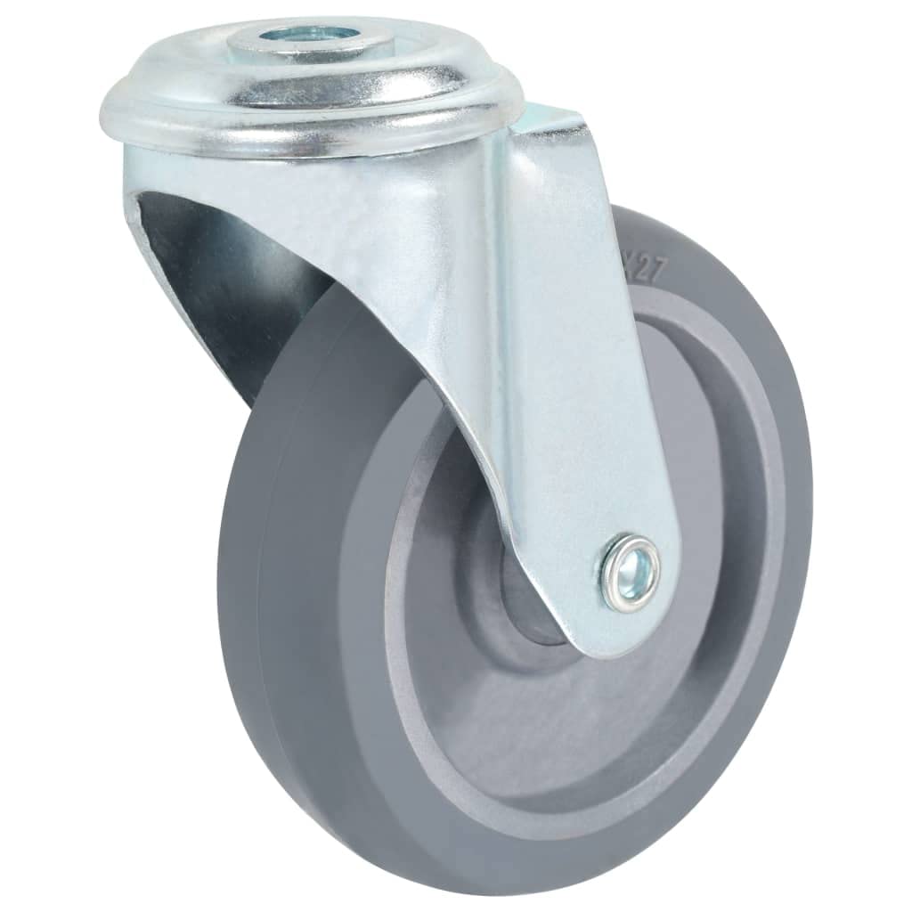 Lenkrollen mit Bolzenloch 4 Stück 100 mm grau robust für Transportwagen, Hubwagen, Sackkarren, Förderbänder, Plattformwagen, belastbar bis 60 kg, geräuscharm, rostfrei, mit Doppelbremsen