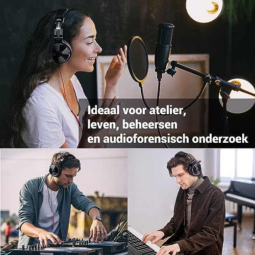 OneOdio Over Ear Hoofdtelefoon met Kabel, 50mm Driver, Bass Sound, 6.35 & 3.5mm Jack, Share Port, Gesloten DJ Koptelefoon voor Studio, Podcast, Monitor, Mobiel, PC, MP3/4 (Pro-10 Zwart) - Afbeelding 6