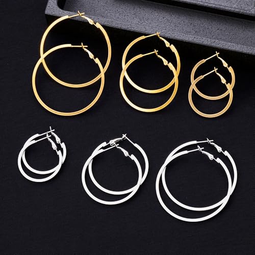 Gold Silver Plated Hoop Earrings for Women Hypoallergenic Stainless Steel Gold Hoops Earrings Lightweight Large Small Hoop Earrings Set2