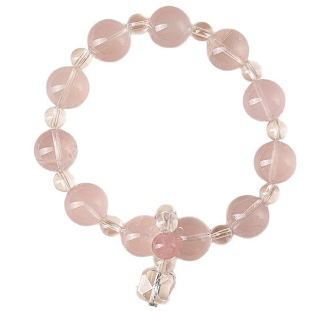 Bracciale al Quarzo Rosa curativo al Quarzo Trasparente, Braccialetti Naturali Fatti a Mano Bracciale Elasticizzato con Pietra preziosa Rosa Naturale per l'energia positiva