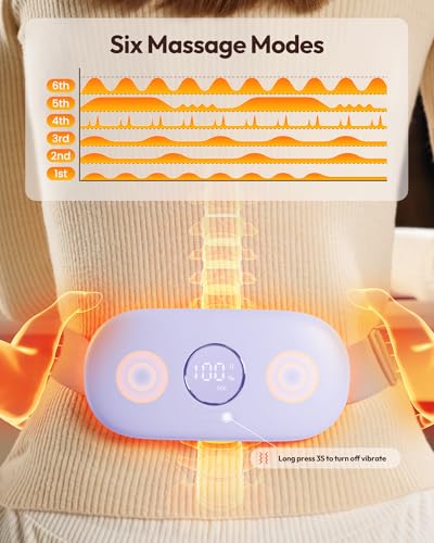 Image of Gaiatop Portable Heating Pad for Period Cramps, 5000mAh Rechargeable Battery, 3 Heat Levels and 6 Massage Modes for Menstrual Relief Period Pain, Back or Belly Cordless Belt for Women Girls (Lilac)