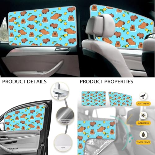 Image of Cute Kapybara Car Window Shades for Side Window Foldable Automotive Front Window Sunshade Protector Reflect UV Sun and Heat Universal Vehicle Accessories 6 PCS