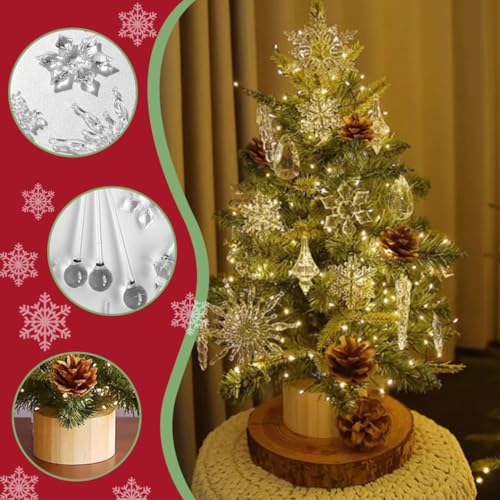 MTKCNTL ミニツリー クリスマスツリー 45cm 60cm 北欧風 PE 卓上ツリー 人造松 オーナメント付き LED 光る 雪の結晶 水晶飾り 松ぼっくり 足隠し きらきら 組立簡単 クリスマス飾り おしゃれ 部屋 自宅 インテリア プレゼント (グリーン, 45cm) [3]